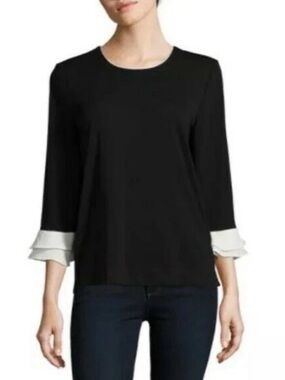 Karl Lagerfeld Black Blouse with White Ruffle Cuffs